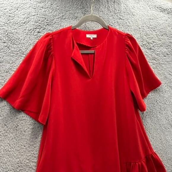 FRNCH Red Dress S/M Short Sleeves Flair Bottom Flowy Cocktail Party - Picture 3 of 9